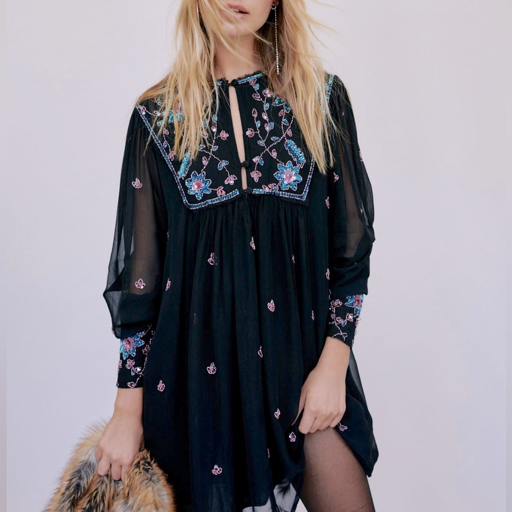 free people bali golden sun rare dress black medium